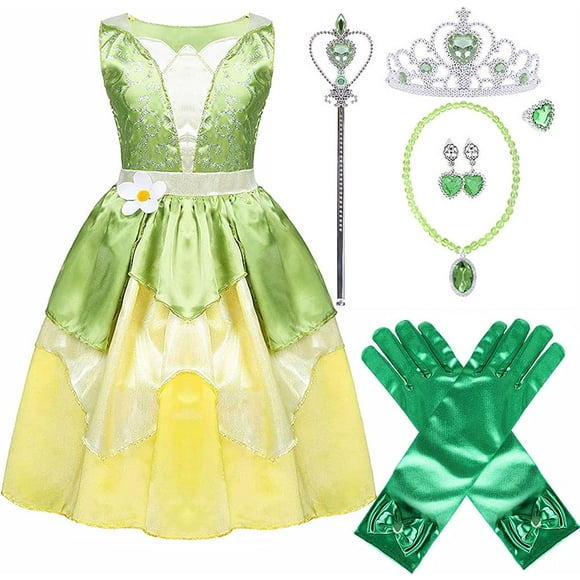 Vestido de princesa Tiana Yosbabe Green Fairy Frog con accesorios