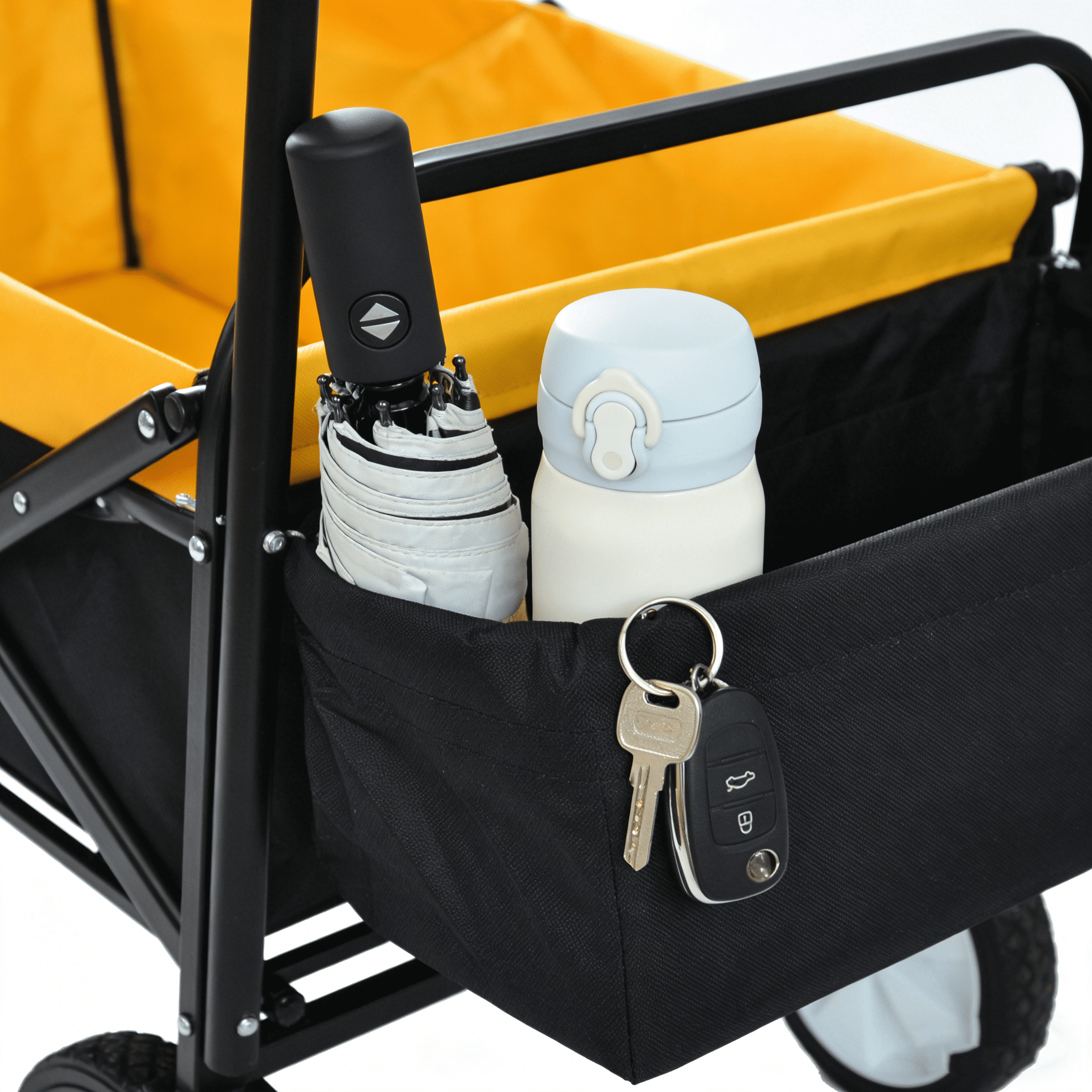 Collapsible Outdoor Utility Wagon, Heavy Duty Folding Garden Portable Hand Cart, Drink Holder, Adjustable Handles