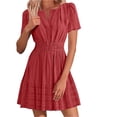thumbnail image 2 of Kojanyu Women's Spring and Summer Casual Mini Dress – Lightweight Short Sleeve V-Neck Boho Beach Dress with Elastic Waist & Pockets, 2 of 9