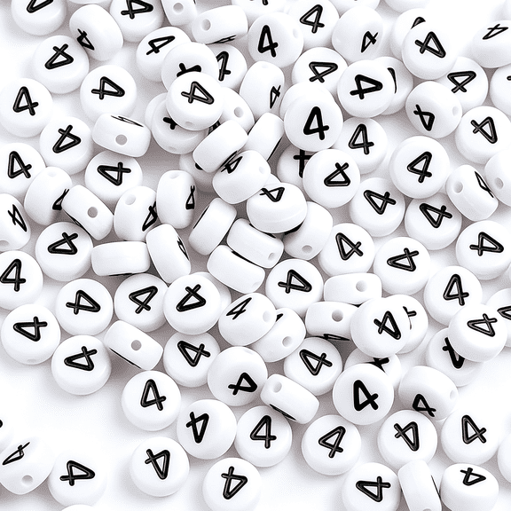 DESIGNICE 300Pcs Number Beads 4X7Mm Acrylic White Round Single Number 4 Beads for Bracelets Necklace Jewelry Making Letter and Number Beads