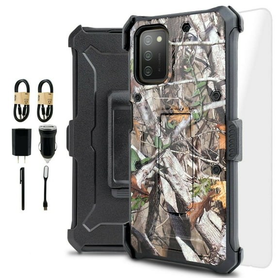 Value Pack ! for Samsung Galaxy A02S (NOT FIT SAMSUNG A02) Phone Case Cover Clip Kickstand Holster Hybrid Shock Bumper with Tempered Glass