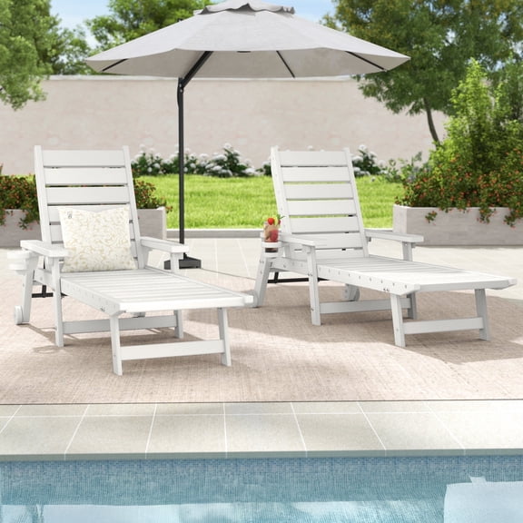 HAPPATIO Aluminum Patio Chaise Lounge Set 2 Pieces, Aluminum Patio Lounge Chair with Side Table, Pool Lounge Chair with Cushion for Patio Deck Poolside (Beige)