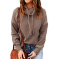 thumbnail image 4 of Sudaderas con capucha casuales Poliéster Otoño Invierno Cuello alto Cordón Un solo color Jersey de manga larga para mujer Marrón XL, 4 of 7
