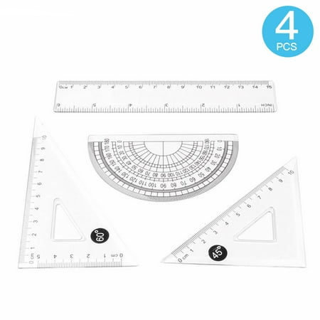 4 Pieces Clear Math Geometry Tool Ruler Set Includes 6-Inch Straight ...