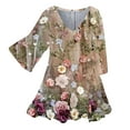 thumbnail image 2 of Sakmal Cute Tops for Women Yellow Elbow-Length Chiffon Floral V-Neck Tunic Ladies Shirts $5, 2 of 5