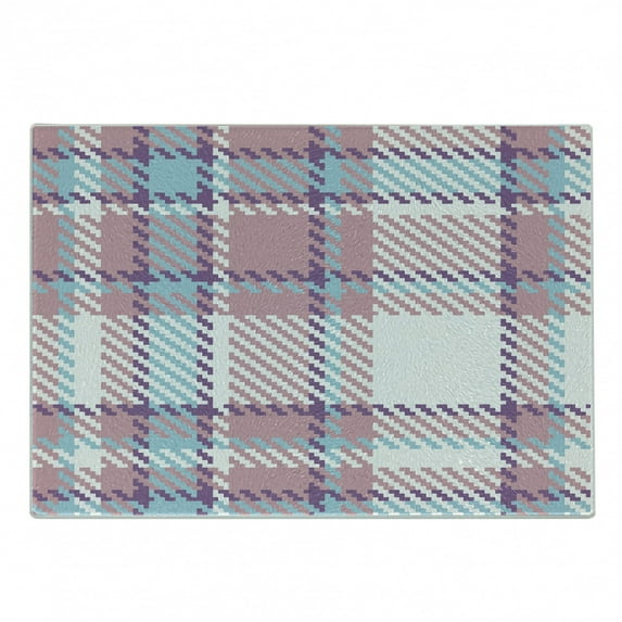 Checkered Cutting Board, Antique Clothing Pattern Design with Retro Display English Culture, Decorative Tempered Glass Cutting and Serving Board, Small Size, Lilac Purple Pale Blue, by Ambesonne