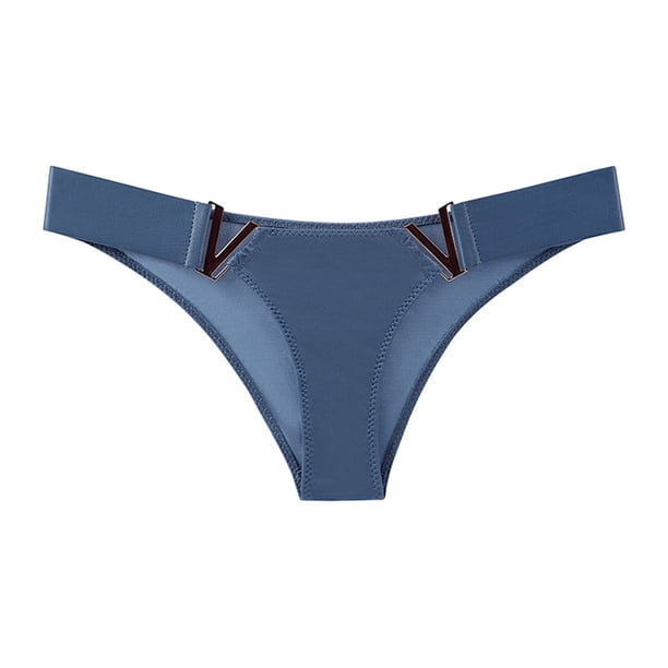 Gibobby Ropa Interior Elástica para Mujer Calzoncillos deportivos en forma de V de metal para mujer Calzoncillos de cintura de seda de hielo de color sólido(Azul, L)