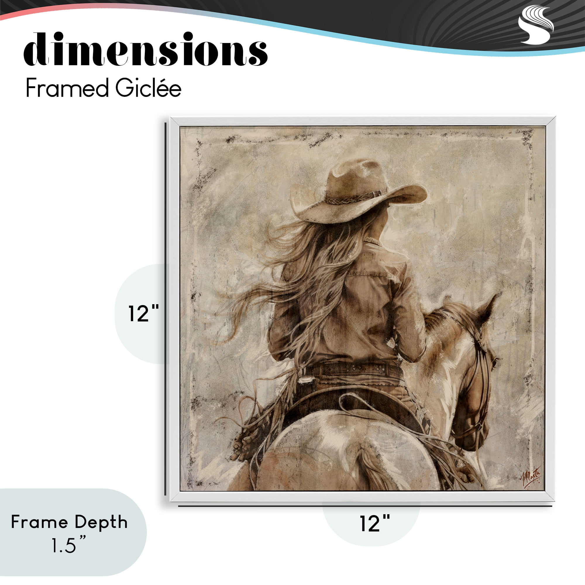 Stupell Industries Windblown Cowgirl on Horseback White Framed Giclee Art, design by Marta Wiley