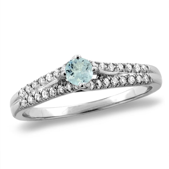 14K White Gold Natural Aquamarine Engagement Ring Round 4 mm, size 5