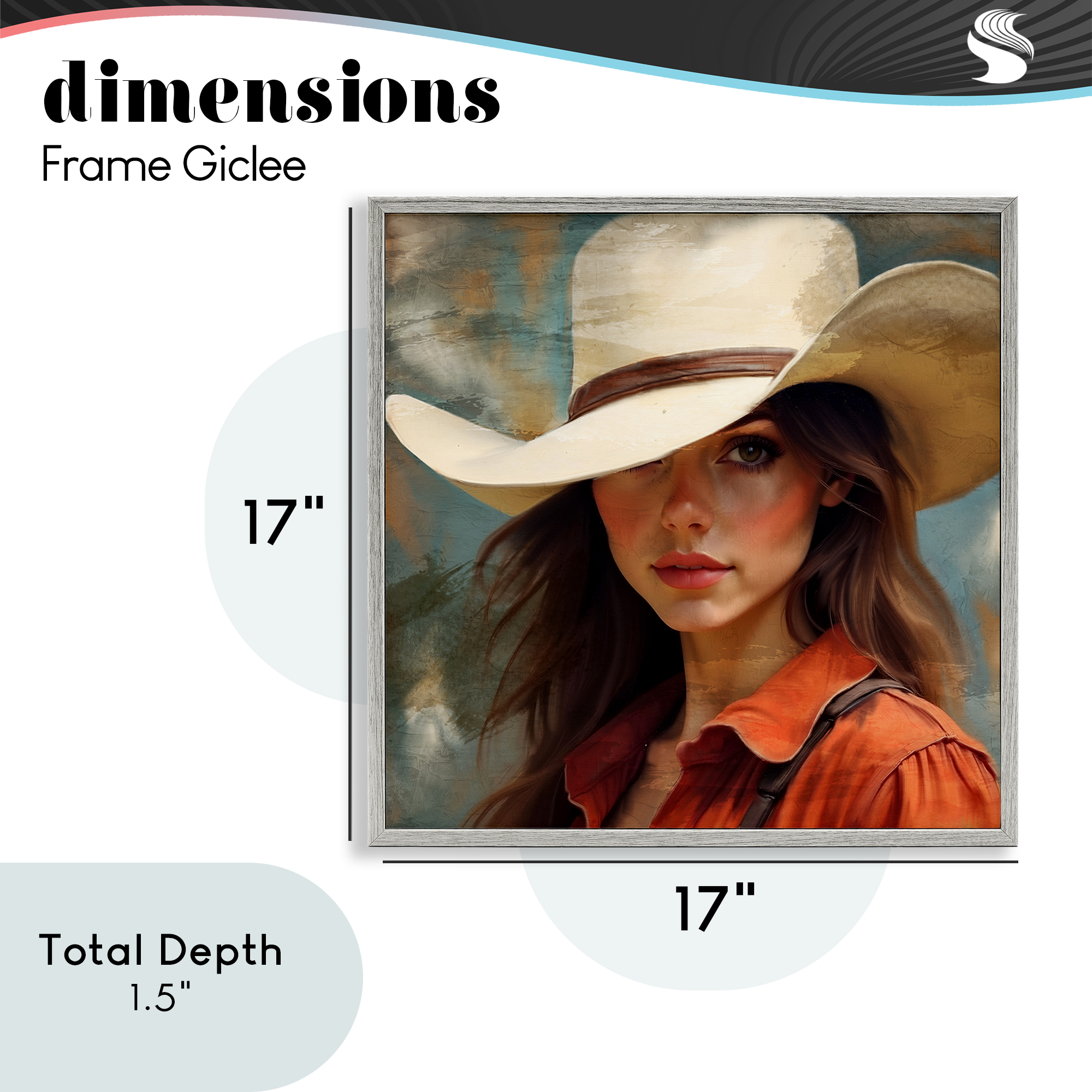 Cowgirl Gaze Beneath Hat Gray Framed Giclee Art, design by Kim Allen