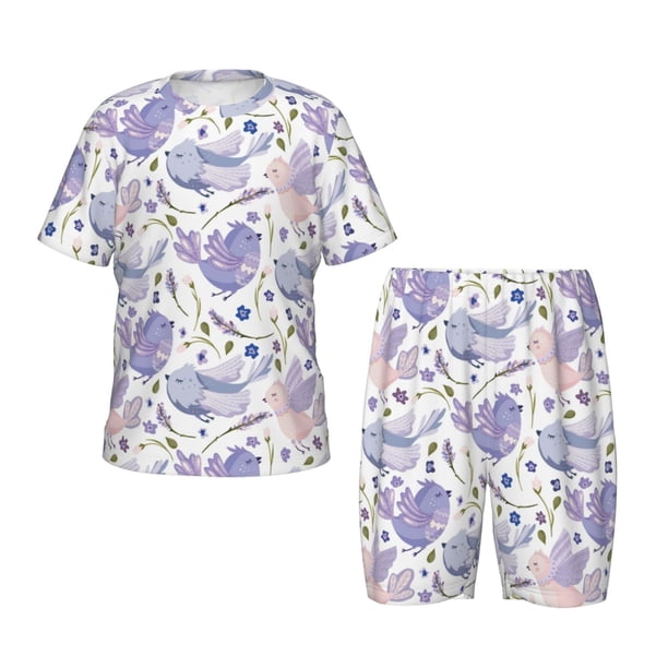 Balery Lavender Flowers Conjunto de Pijama Infantil de Manga Corta con Estampado – Ropa de Dormir de Algodón Suave-XX-Large
