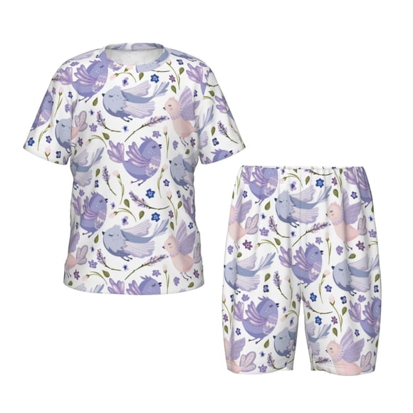 Balery Lavender Flowers Conjunto de Pijama Infantil de Manga Corta con Estampado – Ropa de Dormir de Algodón Suave-Small