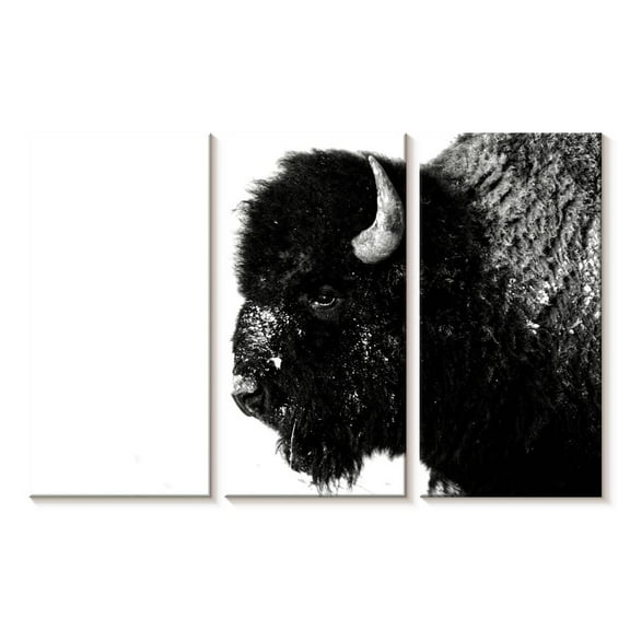 Elephant Stock Black Bison Wall Art - Horizontal Multi Panel Canvas - Living Room Wall Decor - Animal Multi Panel - White And Black Decor - 23" x 14"