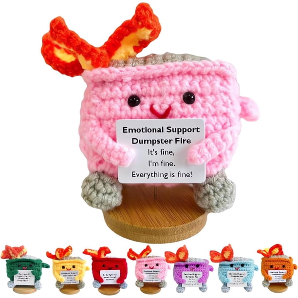 Muñeco de crochet inspirador hecho a mano con forma de basurero de apoyo emocional 2024, adorable muñeco de crochet con forma de basurero de apoyo emocional con tarjeta de aliento, regalo para mujeres