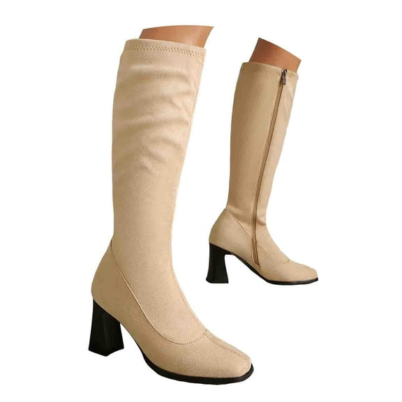 Mostsola Knee High Boots Women Heel Zip up Suede Fall Boots for Women 2025 Mid Calf Boots
