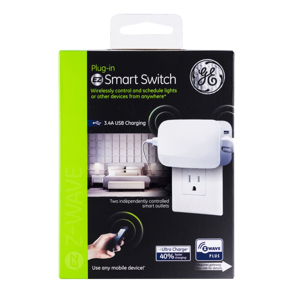 Jasco GE ZWave Plus Dual Control Outlet/USB PlugIn Smart Switch