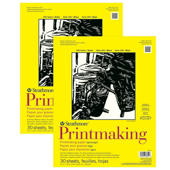Strathmore 300 Series Printmaking Pad, Glue Binding, 30 Sheet, 11x14 inch, Pack of 2