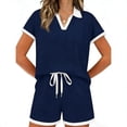 thumbnail image 3 of Plcasen Womens Lounge Sets Two Piece Sets Summer Polo Shirts and Drawstring Shorts Matching Clothing Vacation Outfits, 3 of 5