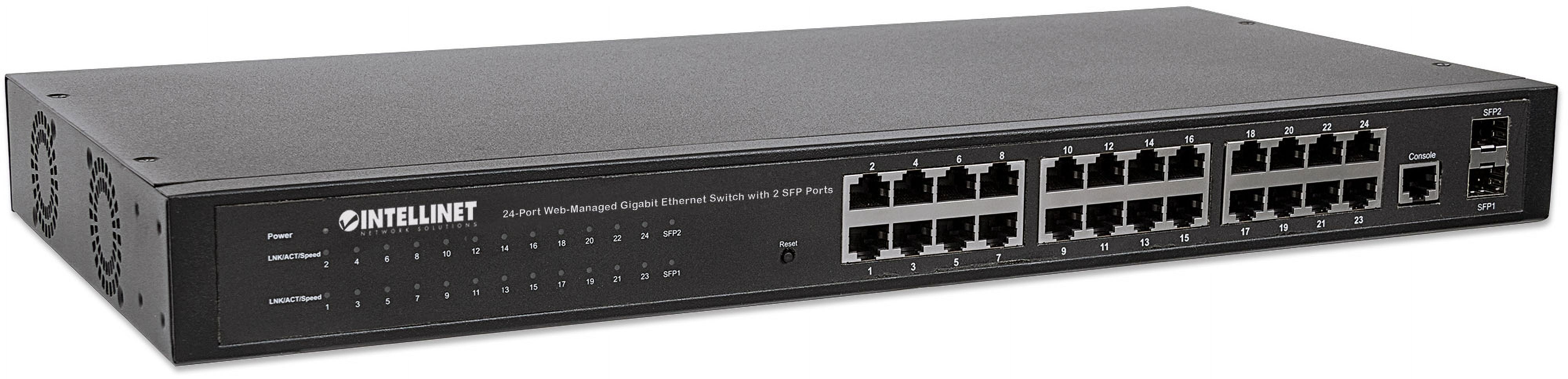 Intellinet 24-Port Web-Managed Gigabit Ethernet Switch with 2 SFP Ports | Fanless | VLAN, SNMP, 802.1X | NDAA
