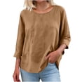 thumbnail image 3 of Womens Casual Shirts Cotton Linen Long Sleeve Crewneck Shirt Comfy Lightweight Beach Vacation Tops Fashion Loose Blouse with Pocket, 3 of 6