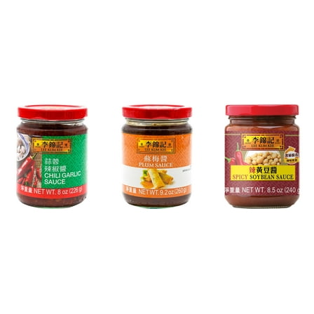 3 Pack Lee Kum Kee Cooking Sauce, 3 Flavors(Chili Garlic Sauce,Plum Sauce,Spicy Soybean Sauce) Plus NineChef Brand Long Handle Coffee Spoon