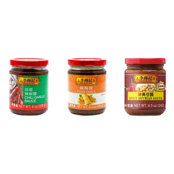 3 Pack Lee Kum Kee Cooking Sauce, 3 Flavors(Chili Garlic Sauce,Plum Sauce,Spicy Soybean Sauce) Plus NineChef Brand Long Handle Coffee Spoon