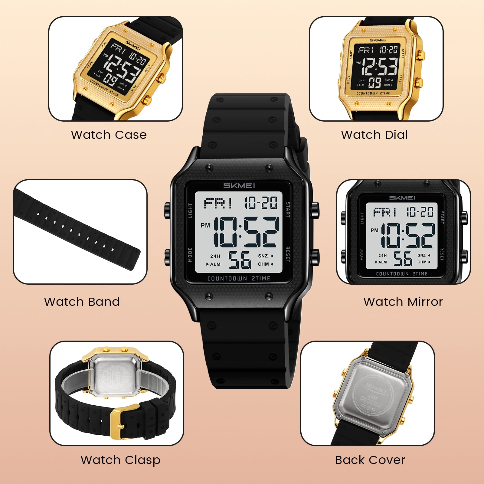 SKMEI Watches for Women Outdoor Sport Digital Watch Waterproof Chronograph Womens Wristwatch with Alarm/Back Light/Dual Time