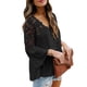 thumbnail image 4 of Sonducket Camisa de mujer con cuello en V Camisa de encaje Blusa en V Color sólido Botón de manga larga Top Prendas para la parte del cuerpo Negro M, 4 of 6