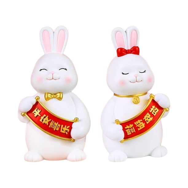 Elegante adorno de pareja de conejos, regalo de boda para Año Nuevo, escultura de micropaisaje. Estilo B