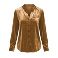thumbnail image 6 of ClodeEU Women's Velvet V Neck Button Down Long Sleeve Shirt,Casual Slim Blouse ,Women's Plus S, 6 of 6