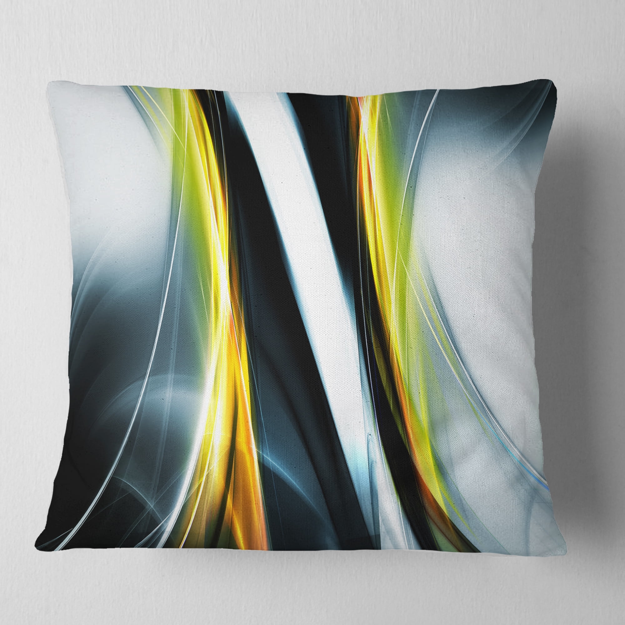 Designart Fractal Lines Yellow White - Abstract Throw Pillow - 16x16
