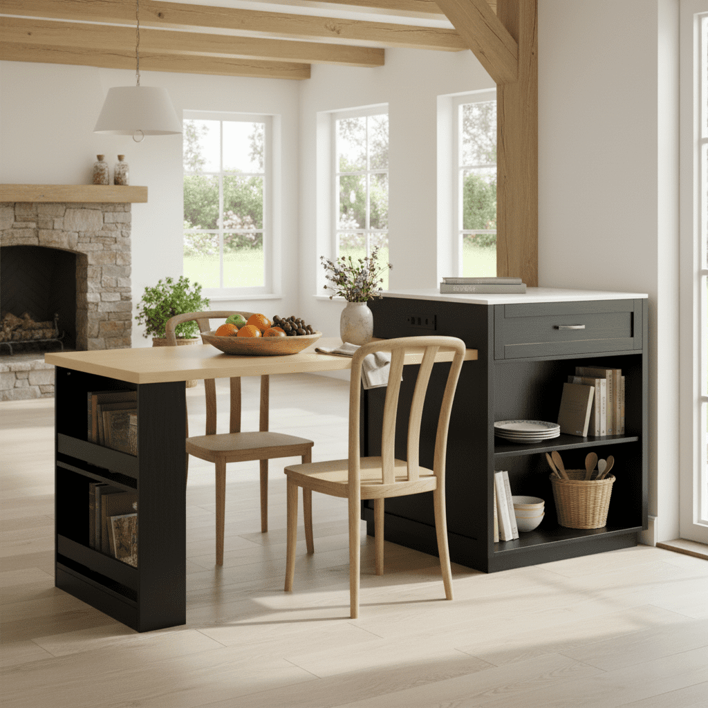 Homy Casa Rolling Kitchen Island with Pull-Out Table and Two-Tone Storage