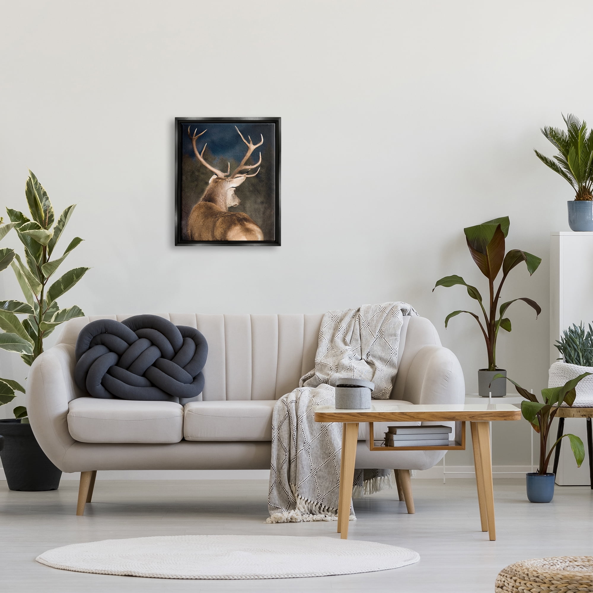 Stupell Industries Rustic Dark Deer Portrait Animals & Insects Painting Black Floater Framed Canvas Art Print Wall Art, 17 x 21