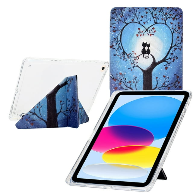 Case for iPad 6th / 5th Generation 9.7 inch Case (2018/2017), iPad Air 2 & 1 (2014/2013) Drawing Pattern Y-Fold Standing Case Clear Back with Landscape Portrait Mode Pencil Holder & Auto Sleep