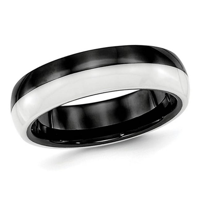 Men or Ladies Black and White Ceramic Wedding Band Ring 6mm