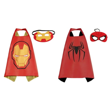 Ironman & Spiderman Costumes - 2 Capes, 2 Masks with Gift Box by