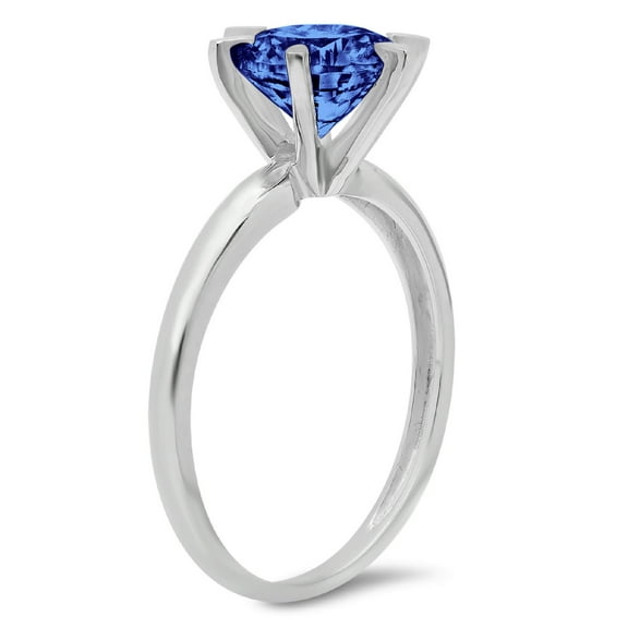 1 ct Round Cut Simulated Tanzanite Solitaire Engagement Ring for Women in 14K White Gold
