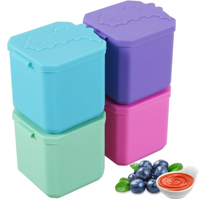 4oz Salad Dressing Container To Go Leak-Proof Sauce Container with Lid Food Grade Silicone Salad Dressing Cup Portable Dipping Sauce Cups 4Pack