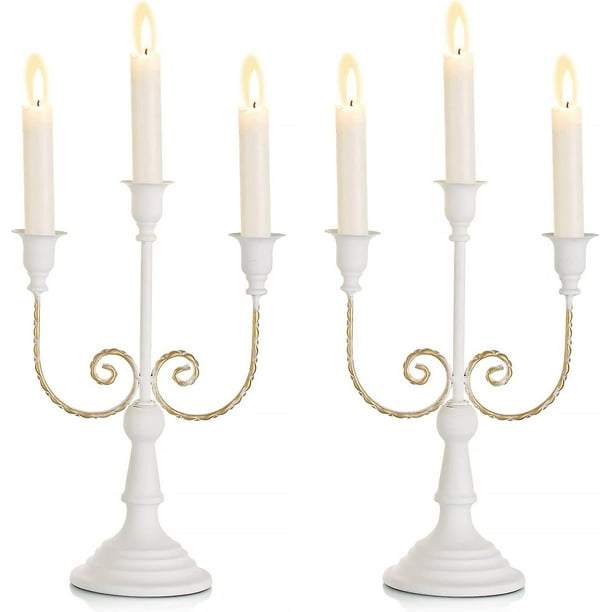 Candelabro cónico blanco para centro de mesa, candelabros de 3 tallos para centros de mesa de boda, candelabros de metal para mesa, chimenea