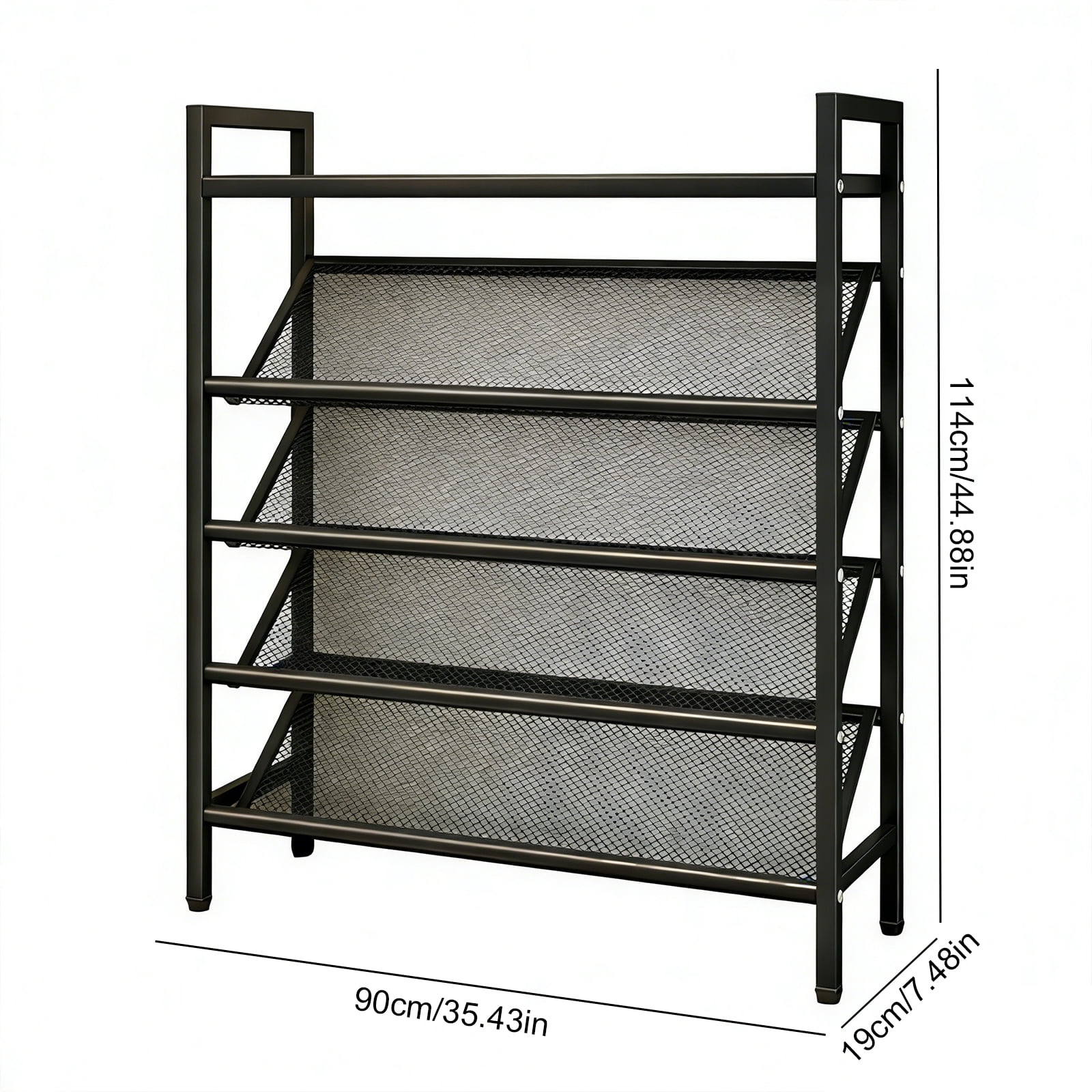 SHegdu Metal Shoe Racks,5-Tier Vertical Narrow Slanted Storage Shelf 25-30 Shoes for Bags Magazine Jewelry Display (Black, 35 inch)