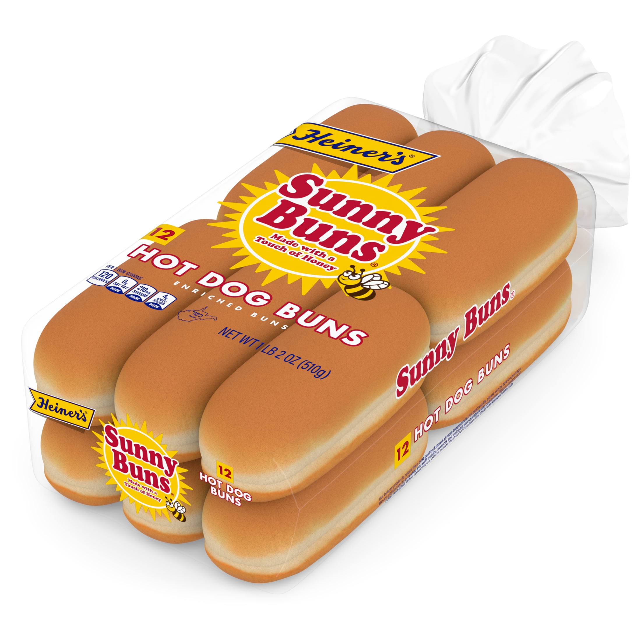 Heiner's Sunny Buns Honey Enriched Hot Dog Buns, 12 count, White Hot Dog Buns, 18 oz Bag