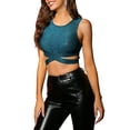 thumbnail image 4 of INSPIRE CHIC Women's Glitter Sleeveless Round Neck Criss Cross Crop Top 3XL Teal Blue, 4 of 6