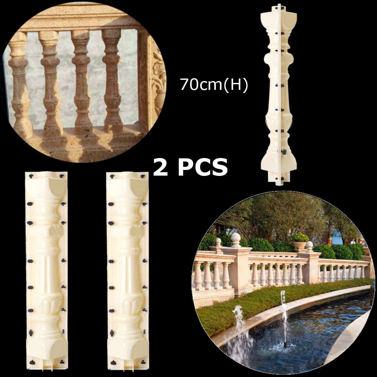2pcs Mould Balustrades Mold for Concrete Plaster Cement Garden Plastic Casting 