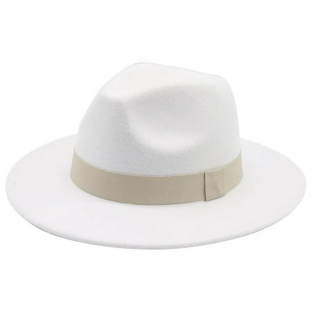 Sombrero Fedora de ala ancha para hombre y mujer, gorro clásico de color Beige con banda de cinta, ideal para bodas, iglesias, Invierno
