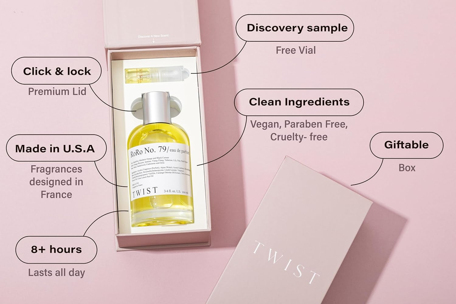 Twist Roro No. 79 Inspired by Ch. Gabrielle, Long Lasting Perfume For Women, Paraben Free, Vegan, Clean Ingredients, Fragrance - Spray 100 ml | 3.4 fl. oz.