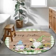 thumbnail image 4 of Round Area Rug 3ft, Happy Easter Gnomes Flowers Eggs Non-Shedding Washable Area Rug, Green Checker and Wood Non Slip Low-Profile Circle Rugs for Living Room, Bedroom Dining Room, 4 of 9