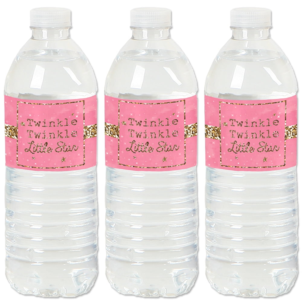 Pink Twinkle Twinkle Little Star - Baby Shower or Birthday Party Water Bottle Sticker Labels - Set of 20
