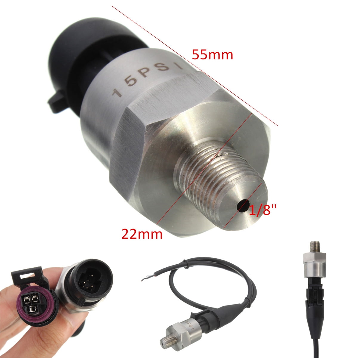 15PSI Pressure Transducer Tanks Sensor Sender Stainless Steel For Gas