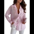 thumbnail image 2 of Blusa de Transparente con Botones para Mujer, Larga, Color Liso, con Diamantes Llamativos Rosa M, 2 of 8