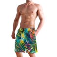 thumbnail image 2 of Dailycode Men's Quick Dry Swim Trunks Beach Shorts Casual Summer Board Shorts with Pockets, Hand Painted Tropical Leaf, 2 of 8
